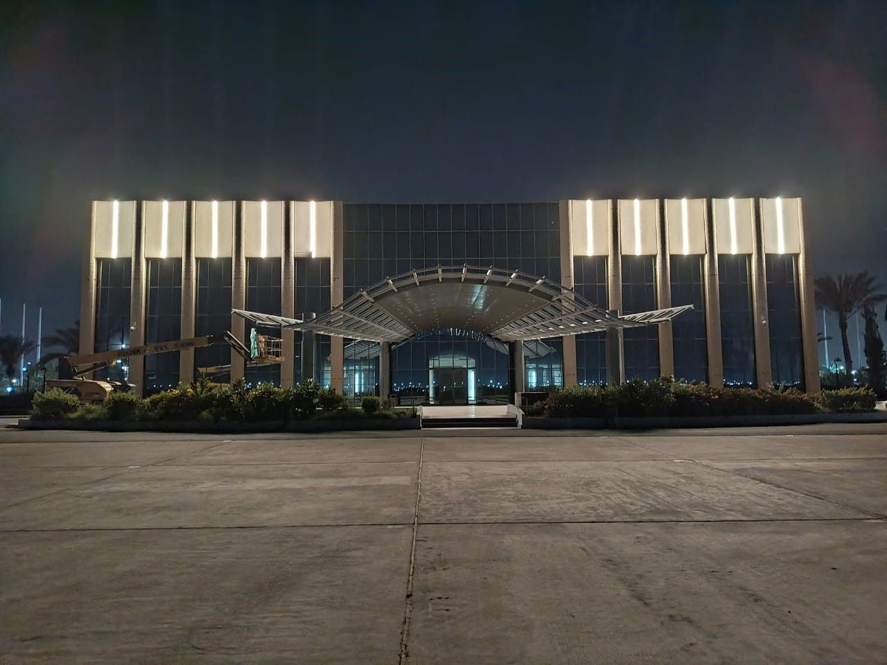 Najran Regional Airport terminal façade at night, steel by Advanced Avenues